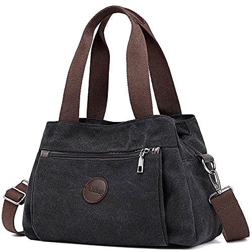 DORRISO Handtasche Damen Groß Canvas Tasche Damen Umhängetasche Tote Bag Groß Kapazität Schultertasche Mehrere Shoppertasche Multifunktional Taschen Reise Casual Schwarz von DORRISO