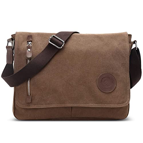 DORRISO Mode Umhängetasche Herren Schultertasche Canvas Schultertaschen für 14 Zoll Laptop Kuriertasche Männer Casual Reise Schule Schultertasche Kuriertasche Braun von DORRISO