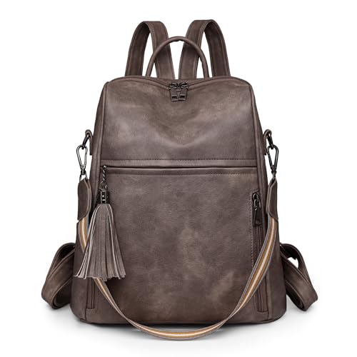 DORRISO Neu Anti Dieb Damen Rucksack Umhängetaschen Reise Schulrucksack Damen Cityrucksack Leichtgewicht für Freizeit Büro Urlaub Einkaufen Wasserdicht PU Leader Grau von DORRISO