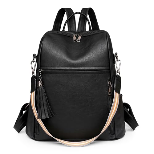 DORRISO Neu Anti Dieb Damen Rucksack Umhängetaschen Reise Schulrucksack Damen Cityrucksack Leichtgewicht für Freizeit Büro Urlaub Einkaufen Wasserdicht PU Leader Schwarz von DORRISO