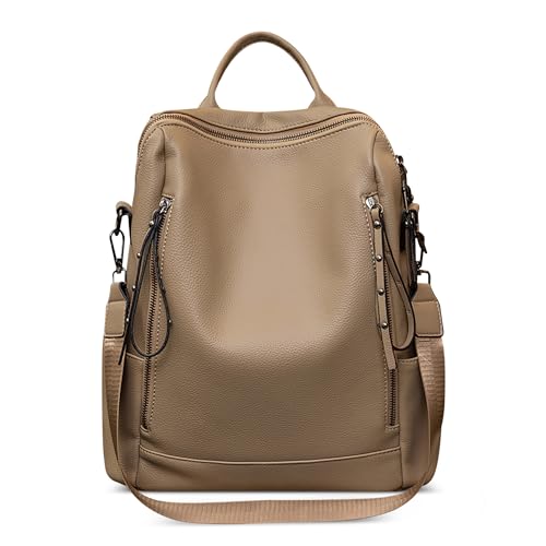 DORRISO Neu Einfach Damen Rucksack Anti Dieb Umhängetaschen Freizeit Schulrucksack Damen Reise Schultaschen Leichtgewicht für Büro Urlaub Einkaufen Wasserdicht PU Leader Braun von DORRISO