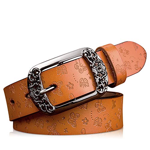 DORRISO Neu Elegant Damen Leder Gürtel Taillengürtel Leder Gürtel für Frauen Gürtel Reise Jeans Kleid mit Komfortabel Damen Gürtel 105CM, 110CM, 115CM Gelb von DORRISO