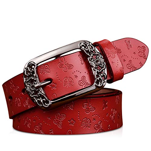 DORRISO Neu Elegant Damen Leder Gürtel Taillengürtel Leder Gürtel für Frauen Gürtel Reise Jeans Kleid mit Komfortabel Damen Gürtel 105CM, 110CM, 115CM Rot von DORRISO