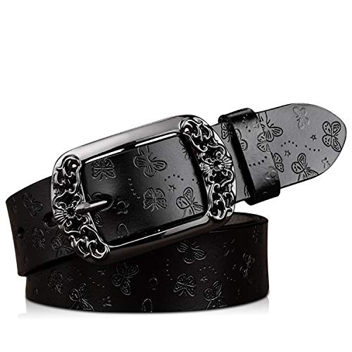 DORRISO Neu Elegant Damen Leder Gürtel Taillengürtel Leder Gürtel für Frauen Gürtel Reise Jeans Kleid mit Komfortabel Damen Gürtel 105CM, 110CM, 115CM Schwarz von DORRISO