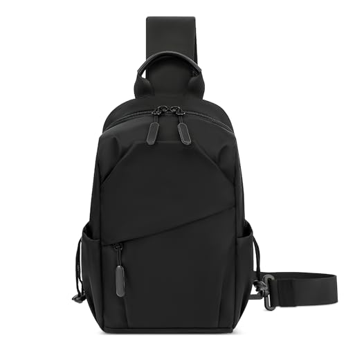 DORRISO Neue Herren Sling Rucksack Leichter Umhängetasche Schultertasche Anti Diebstahl Mode Einfach Schulterrucksack für Radfahren Reisen Wandern Camping Sport Wasserdichte Polyester Schwarz A von DORRISO
