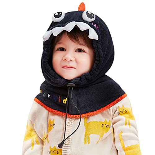 DORRISO Niedlich Jungen Mädchen Mütze Wärmen Nackenschutz-Set Kopf mit Kapuze Süßer Dinosaurier Tiger Mütze Winter Herbst Strickmütze Karikatur Kinder Baby Mütze Blau Dinosaurier von DORRISO