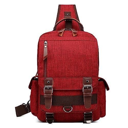 DORRISO Retro Brusttasche Herren Mode Grosse Kapazität Schultertasche für 10,9 Zoll iPad mit Griff Mehrere Taschen Sling Bag für Reise Lässig Einkaufen Wandern Wasserdicht Herren Kuriertaschen Rot von DORRISO