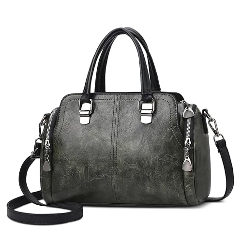 DORRISO Retro Damen Handtaschen Mode Henkeltasche Klassische Schultertasche mit Tragegriff Umhängetasche für Urlaub Business Reise Nachmittagstee Einkaufen Frauen PU Leder Tragetaschen Grün von DORRISO