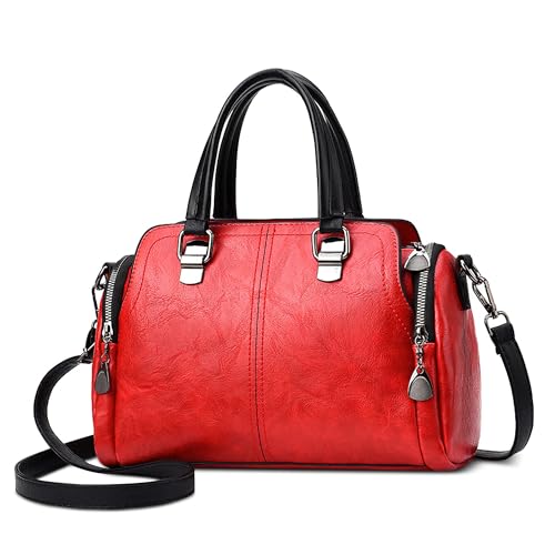 DORRISO Retro Damen Handtaschen Mode Henkeltasche Klassische Schultertasche mit Tragegriff Umhängetasche für Urlaub Business Reise Nachmittagstee Einkaufen Frauen PU Leder Tragetaschen Rot von DORRISO