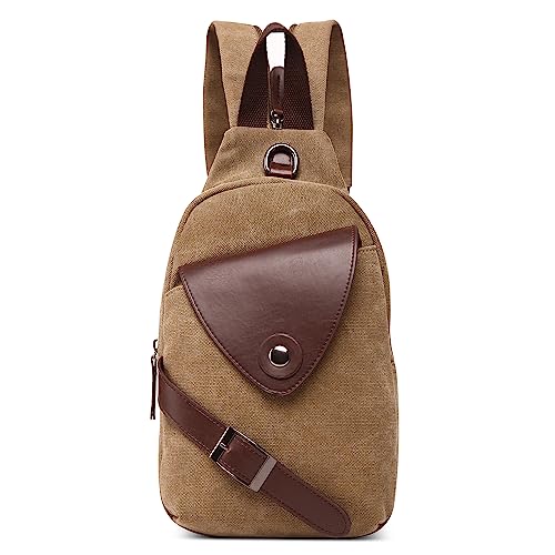 DORRISO Retro Herren Brusttasche Leichte Reise Schultertasche für 7,9 Zoll iPad Mit Griff Umwandelbarer Rucksack für Wandern Camping Urlaub Lässig Leinwand Herren Kleine Kuriertaschen Khaki von DORRISO