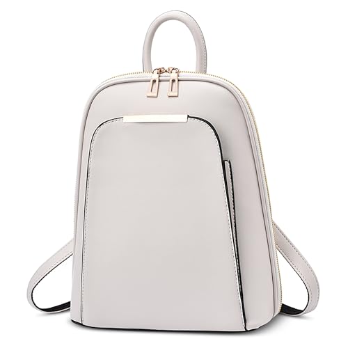 DORRISO Rucksack Damen Mode Schulrucksack Umhängetaschen Reise Rucksack Damen Cityrucksack Leichtgewicht Wasserdicht PU Leder für Freizeit Büro Urlaub Einkaufen Weiß von DORRISO