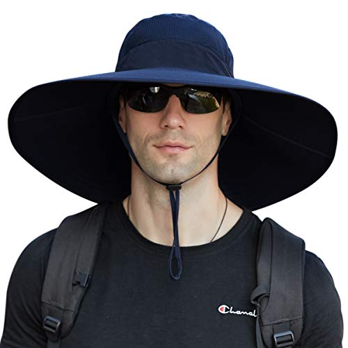 DORRISO Breite Krempe Sonnenhut Bucket Hat für Herren UPF 50+ UV-Schutz Wasserdicht Faltbar Anglerhut Wandern Strand Gartenarbeit Urlaub Radfahren Camping Trekking Blau von DORRISO