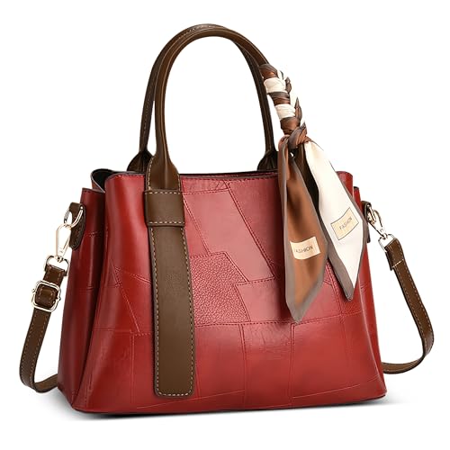 DORRISO Stilvol Handtasche Damen Mittelgroß Elegant Handtaschen Damen Tasche Damen Umhängetasche Reisen Seidenanhänger PU Leder für Büro Ernennung Urlaub Einkaufen Rot von DORRISO