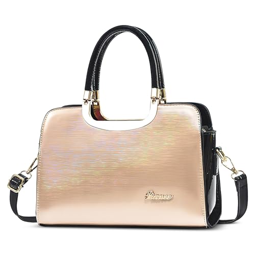 DORRISO Stilvol Handtasche Damen PU Patentleder Handtaschen Damen Glänzend Umhängetasche Schultertasche Wunderschön Tasche für Büro Ernennung Urlaub Einkaufen Khaki von DORRISO