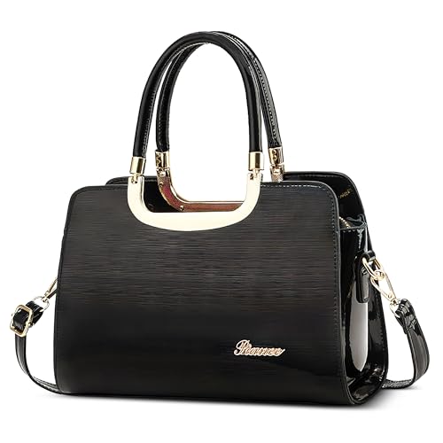 DORRISO Stilvol Handtasche Damen PU Patentleder Handtaschen Damen Glänzend Umhängetasche Schultertasche Wunderschön Tasche für Büro Ernennung Urlaub Einkaufen Schwarz von DORRISO