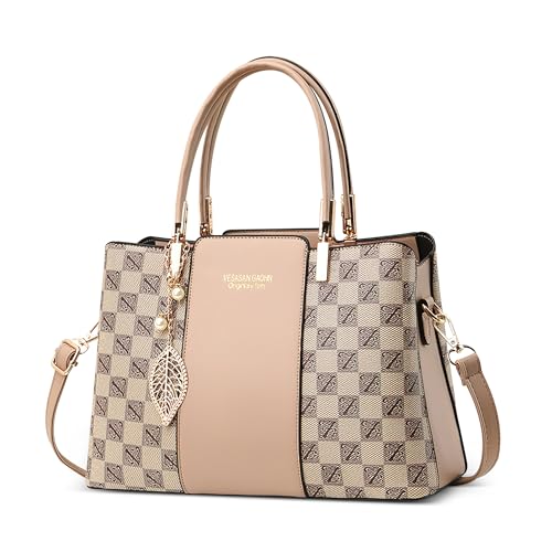 DORRISO Stilvoll Einfach Damen Handtaschen Henkeltaschen Anti-Dieb Reisen Umhängetasche Mittel Groß mit Anhänger Urlaub Einkaufen Party Büro Wasserdicht PU Leder Beige B von DORRISO