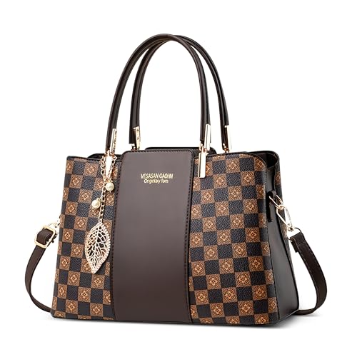 DORRISO Stilvoll Einfach Damen Handtaschen Henkeltaschen Anti-Dieb Reisen Umhängetasche Mittel Groß mit Anhänger Urlaub Einkaufen Party Büro Wasserdicht PU Leder Braun A von DORRISO