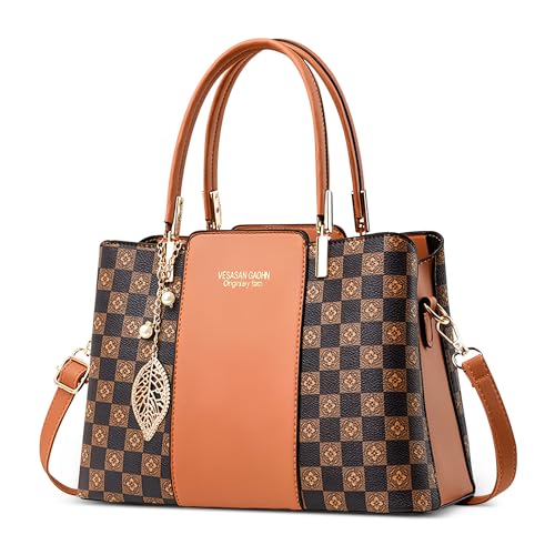 DORRISO Stilvoll Einfach Damen Handtaschen Henkeltaschen Anti-Dieb Reisen Umhängetasche Mittel Groß mit Anhänger Urlaub Einkaufen Party Büro Wasserdicht PU Leder Orange A von DORRISO