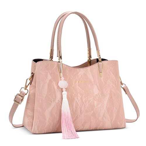 DORRISO Trendy Anti-Dieb Damen Handtaschen Henkeltaschen Entworfen Reisen Umhängetasche mit Elegante Anhänger Mittel Groß Urlaub Einkaufen Party Büro Wasserdicht PU Leder Rosa von DORRISO
