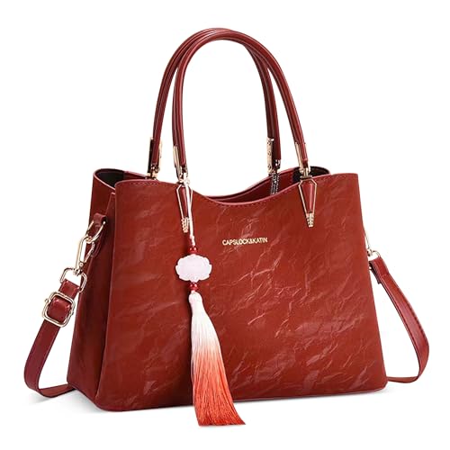 DORRISO Trendy Anti-Dieb Damen Handtaschen Henkeltaschen Entworfen Reisen Umhängetasche mit Elegante Anhänger Mittel Groß Urlaub Einkaufen Party Büro Wasserdicht PU Leder Rot von DORRISO