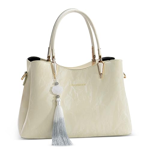 DORRISO Trendy Anti-Dieb Damen Handtaschen Henkeltaschen Entworfen Reisen Umhängetasche mit Elegante Anhänger Mittel Groß Urlaub Einkaufen Party Büro Wasserdicht PU Leder Weiß von DORRISO