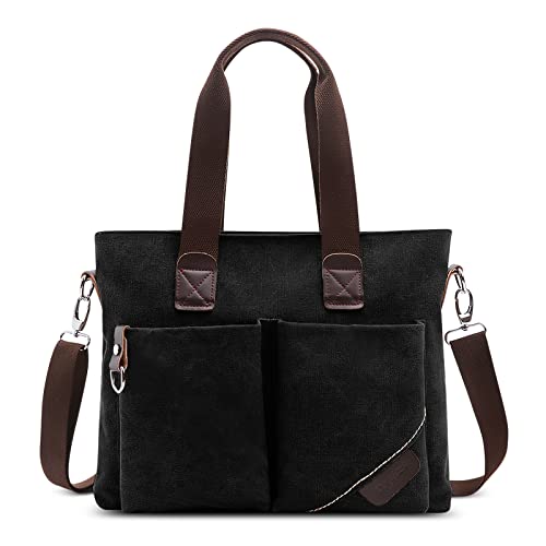 DORRISO Umhängetasche Damen Herren Schultertasche Reise Umhängetaschen Arbeit Täglich Urlaub Casual Schultertasche Wasserdicht Leinwand Unisex Umhängetasche 13,3 Zoll Laptoptasche Schwarz von DORRISO