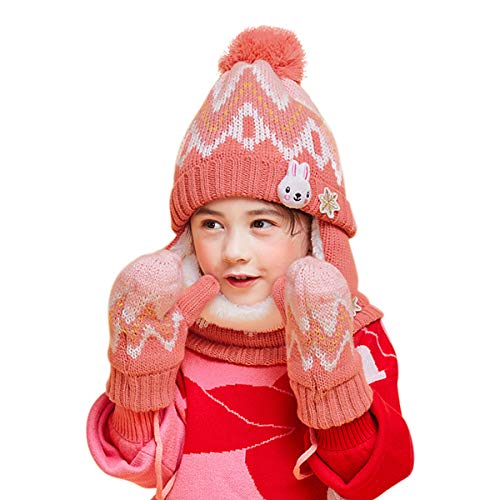 DORRISO Unisex-Baby Jungen Mädchen Mütze Schal Handschuh Set Niedlich Frühling Winter Herbst Beanie Strickmütze Warm Niedlich Klein Fuchs Wintermütze 1-6 Jahre alt Rosa M von DORRISO