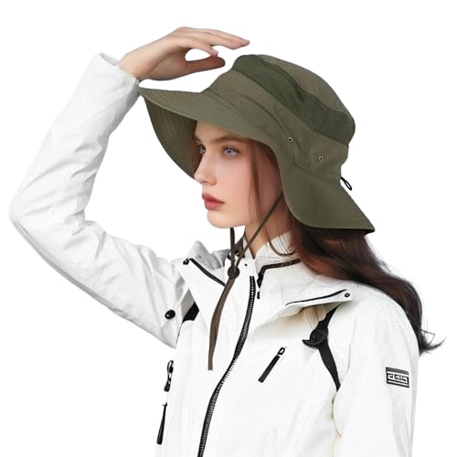 DORRISO Damen Fischerhut Herren Sonnenhut UPF 50+ Strand Faltbar Safarihut Reisen Outdoor Hut Fischerhut Anglerhut Gartenhut Bergsteigen Campinghut Sonnenhut Unisex Buschhüte Grün A von DORRISO