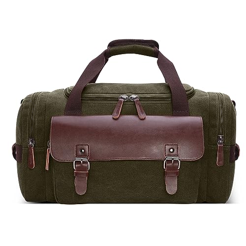 DORRISO Vintage Canvas Herren Reisetasche Grosse Kapazität Wochenendtasche Handgepäck Tasche für Business Lässig Camping Wandern Draussen Leinwand Herren Umhängetasche Grün von DORRISO