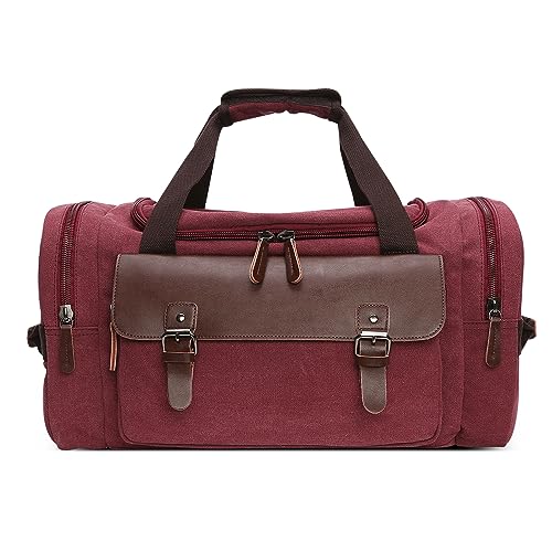 DORRISO Vintage Canvas Herren Reisetasche Grosse Kapazität Wochenendtasche Handgepäck Tasche für Business Lässig Camping Wandern Draussen Leinwand Herren Umhängetasche Rot von DORRISO