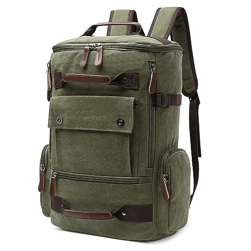 DORRISO Vintage Canvas Rucksack Herren Groß Schulrucksack 17.3 Zoll Laptop Tasche mit Griff Wanderrucksack Reisen Camping College Arbeit Schule Elegant Herren Leinwand Tagesrucksack Grün von DORRISO