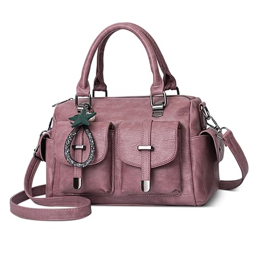 DORRISO Vintage Handtaschen Damen Elegante Henkeltasche PU Leder Mehrere Taschen Schultertasche mit Griff Kleine Tasche Tote für Reise Einkaufen Arbeit Urlaub Business Damen Umhängetasche Rosa von DORRISO