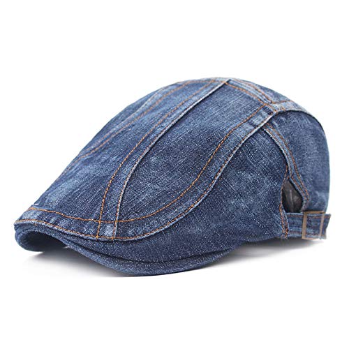 DORRISO Vintage Herren Flache Kappe Schirmmützen Leicht Komfortab Schiebermütze Driving Cabbie Fahrhut Newsboy Cap Reise Freizeit Urlaub Flat Cap Blau A von DORRISO