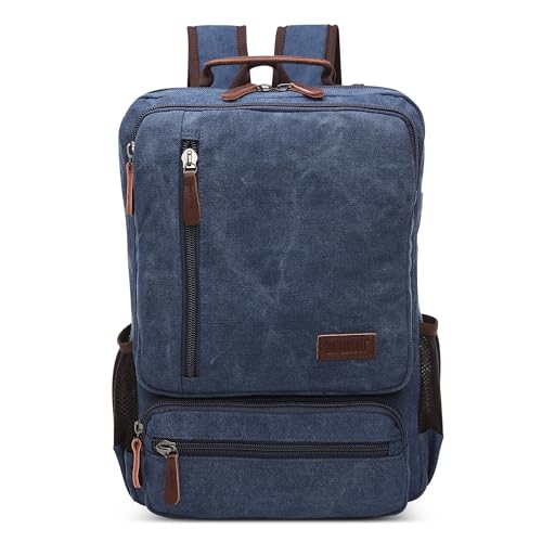 DORRISO Vintage Herren Rucksack Canvas Groß Kapazität Reiserucksack Mehrere Taschen 17.3 Zoll Laptop Schultasche für Männer Wander Casual Business Camping Daypacks Leinwand Tagesrucksack Blau von DORRISO
