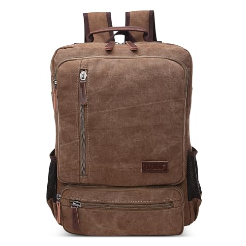 DORRISO Vintage Herren Rucksack Canvas Groß Kapazität Reiserucksack Mehrere Taschen 17.3 Zoll Laptop Schultasche für Männer Wander Casual Business Camping Daypacks Leinwand Tagesrucksack Braun von DORRISO