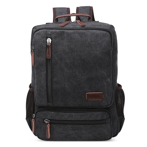DORRISO Vintage Herren Rucksack Canvas Groß Kapazität Reiserucksack Mehrere Taschen 17.3 Zoll Laptop Schultasche für Männer Wander Casual Business Camping Daypacks Leinwand Tagesrucksack Schwarz von DORRISO