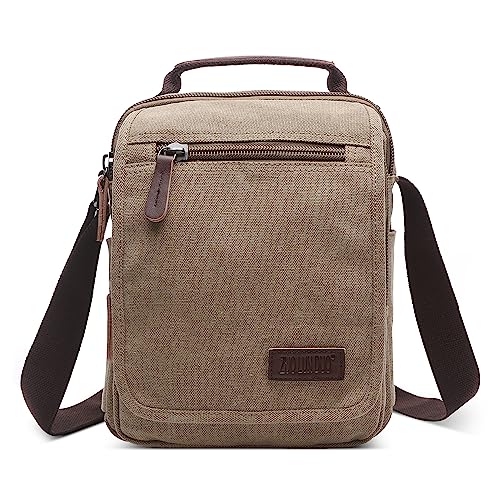 DORRISO Vintage Herren Umhängetasche Lässig Schultertaschen für 10.9 Zoll iPad mit Griff Mehrere Taschen Messenger Bag für Geschäftsreise Urlaub Herren Canvas Kuriertasche Khaki von DORRISO