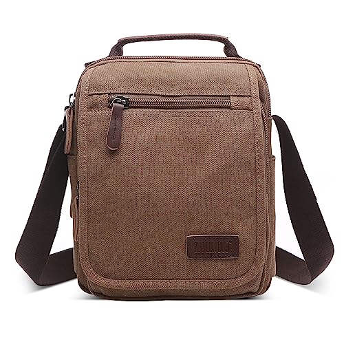 DORRISO Vintage Herren Umhängetasche Lässig schultertaschen für 10.9 Zoll iPad mit Griff Mehrere Taschen Messenger Bag für Geschäftsreise Urlaub Herren Canvas Kuriertasche Braun von DORRISO