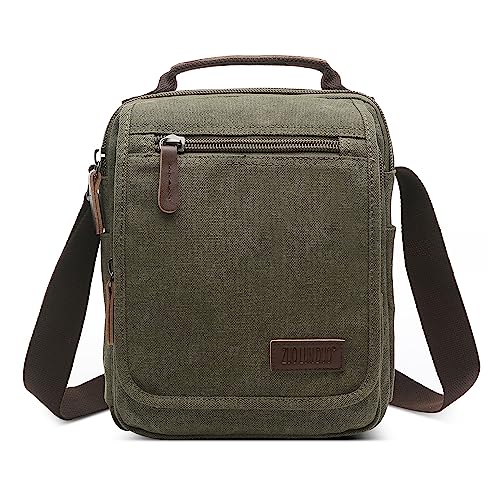 DORRISO Vintage Herren Umhängetasche Lässig schultertaschen für 10.9 Zoll iPad mit Griff Mehrere Taschen Messenger Bag für Geschäftsreise Urlaub Herren Canvas Kuriertasche Grün von DORRISO