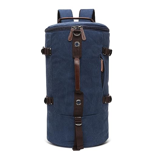 DORRISO Vintage Rucksack Herren Grosse Kapazität Reiserucksack mit Verstecktem Fach Weekender Tasche Wanderrucksack für Reisen Camping Draussen Herren Tagesrucksack Leinwand Umhängetasche Blau von DORRISO