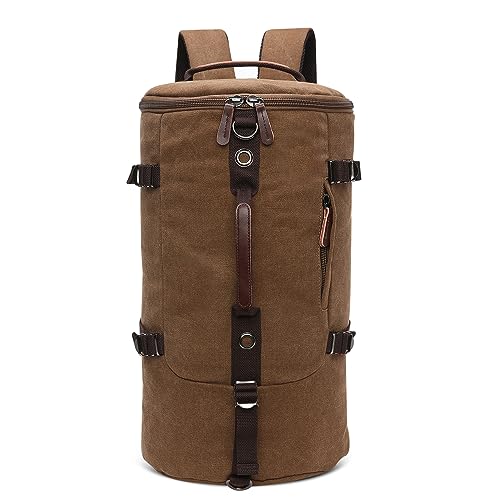 DORRISO Vintage Rucksack Herren Grosse Kapazität Reiserucksack mit Verstecktem Fach Weekender Tasche Wanderrucksack für Reisen Camping Draussen Herren Tagesrucksack Leinwand Umhängetasche Braun von DORRISO