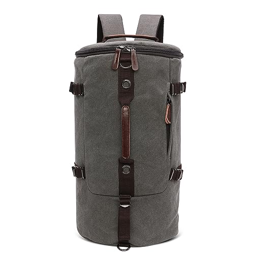 DORRISO Vintage Rucksack Herren Grosse Kapazität Reiserucksack mit Verstecktem Fach Weekender Tasche Wanderrucksack für Reisen Camping Draussen Herren Tagesrucksack Leinwand Umhängetasche Grau von DORRISO