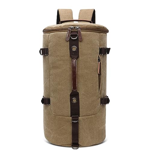 DORRISO Vintage Rucksack Herren Grosse Kapazität Reiserucksack mit Verstecktem Fach Weekender Tasche Wanderrucksack für Reisen Camping Draussen Herren Tagesrucksack Leinwand Umhängetasche Khaki von DORRISO