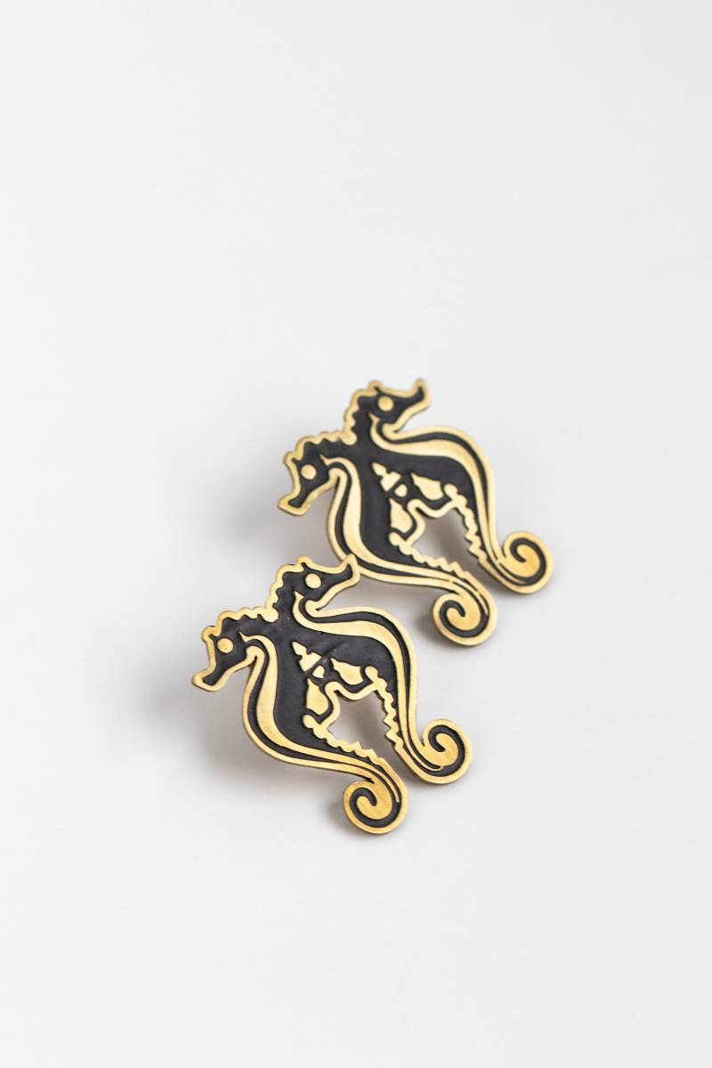 Messing Seepferdchen Ohrringe Mit Sterling Silber Beiträge. Handgefertigt Und Einzigartig. Inspiriert Von Jugendstil Ornamental Kunst. Einzigartige von DOSADORNMENTS