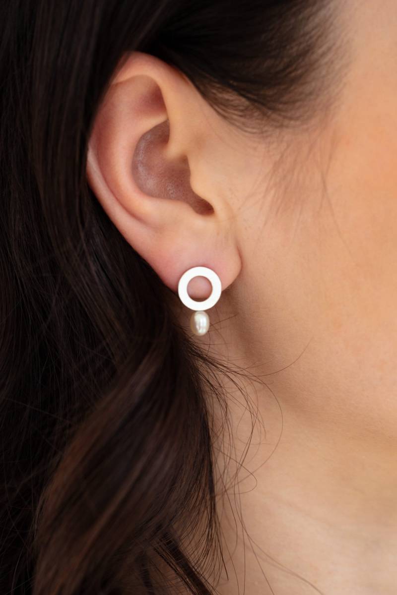 sterling Silber Kreis Ohrringe, Süßwasser Perle Tropfen von DOSADORNMENTS