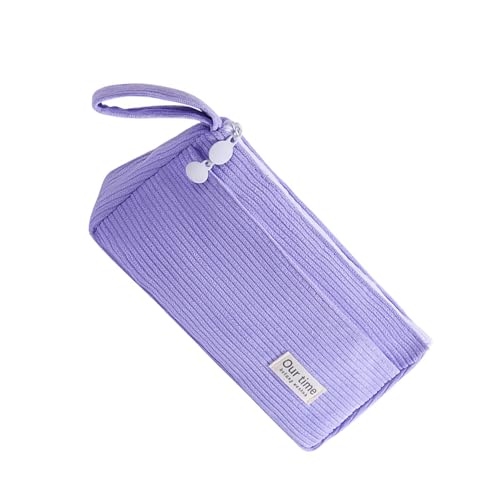 DOSERTY Federmäppchen aus Cord mit 2 Fächern für Schüler und Erwachsene, große Kapazität, Stifte-Organizer, Bleistiftbeutel, Reise-Make-up-Tasche, violett von DOSERTY