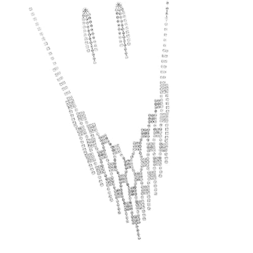 DOSERTY Funkelnde Kristallquasten Halskette Ohrringe Set für Bankett Mode Strass Frauen Zubehör Handgemachte Accessoires Funkelnde Diamanten Set, Einheitsgröße, Wie beschrieben, Wie beschrieben von DOSERTY