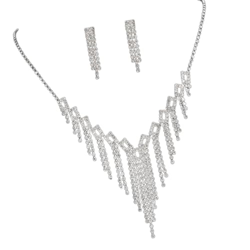 DOSERTY Funkelnde Kristallquasten Halskette Ohrringe Set für Bankett Mode Strass Frauen Zubehör Handgemachte Accessoires Funkelnde Diamanten Set, Einheitsgröße, Wie beschrieben, Wie beschrieben von DOSERTY