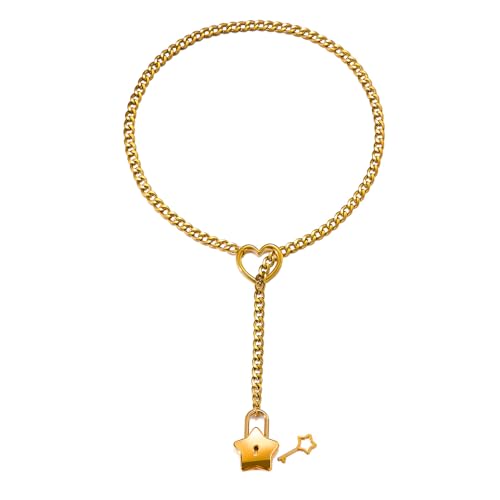 DOSERTY Modische Gothic-Halskette mit kubanischem Gliederkette mit Stern-Anhänger und verschiebbarem Herz-Anhänger für Mode-Accessoire, vielseitiges Hals-Accessoire, Einheitsgröße, Wie beschrieben von DOSERTY
