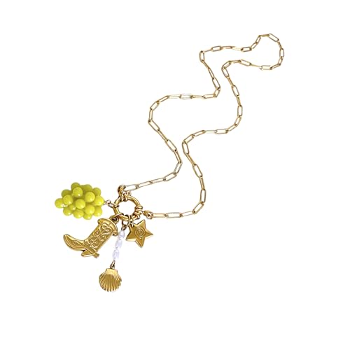 DOSERTY Statement-Halskette mit Anhänger in Trauben- und Heidelbeermuschelform, Edelstahl-Textur, für Damen, eleganter Schmuck, Einheitsgröße, Wie beschrieben, Wie beschrieben von DOSERTY